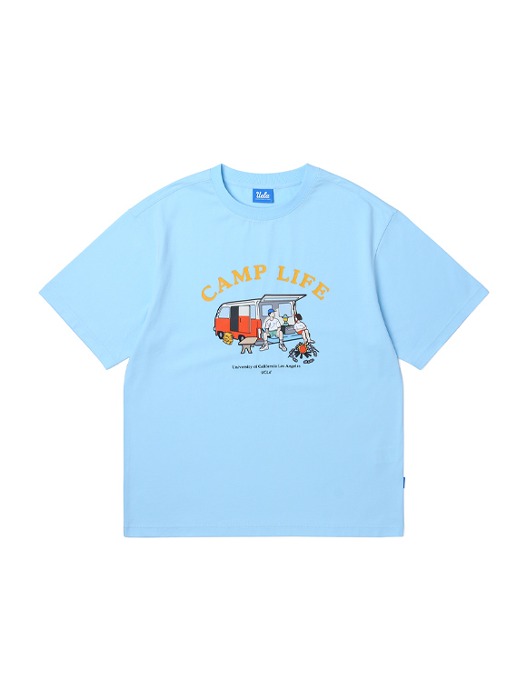 남녀공용 캠핑 일러스트 반소매 티셔츠[SKY BLUE](UA5ST82_41)