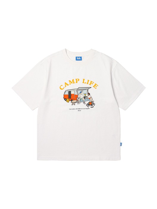 남녀공용 캠핑 일러스트 반소매 티셔츠[O-WHITE](UA5ST82_33)