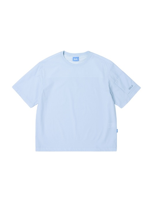 남녀공용 나일론 스판 소매 포켓 우븐 티셔츠[LT-BLUE](UA4ST95_42)